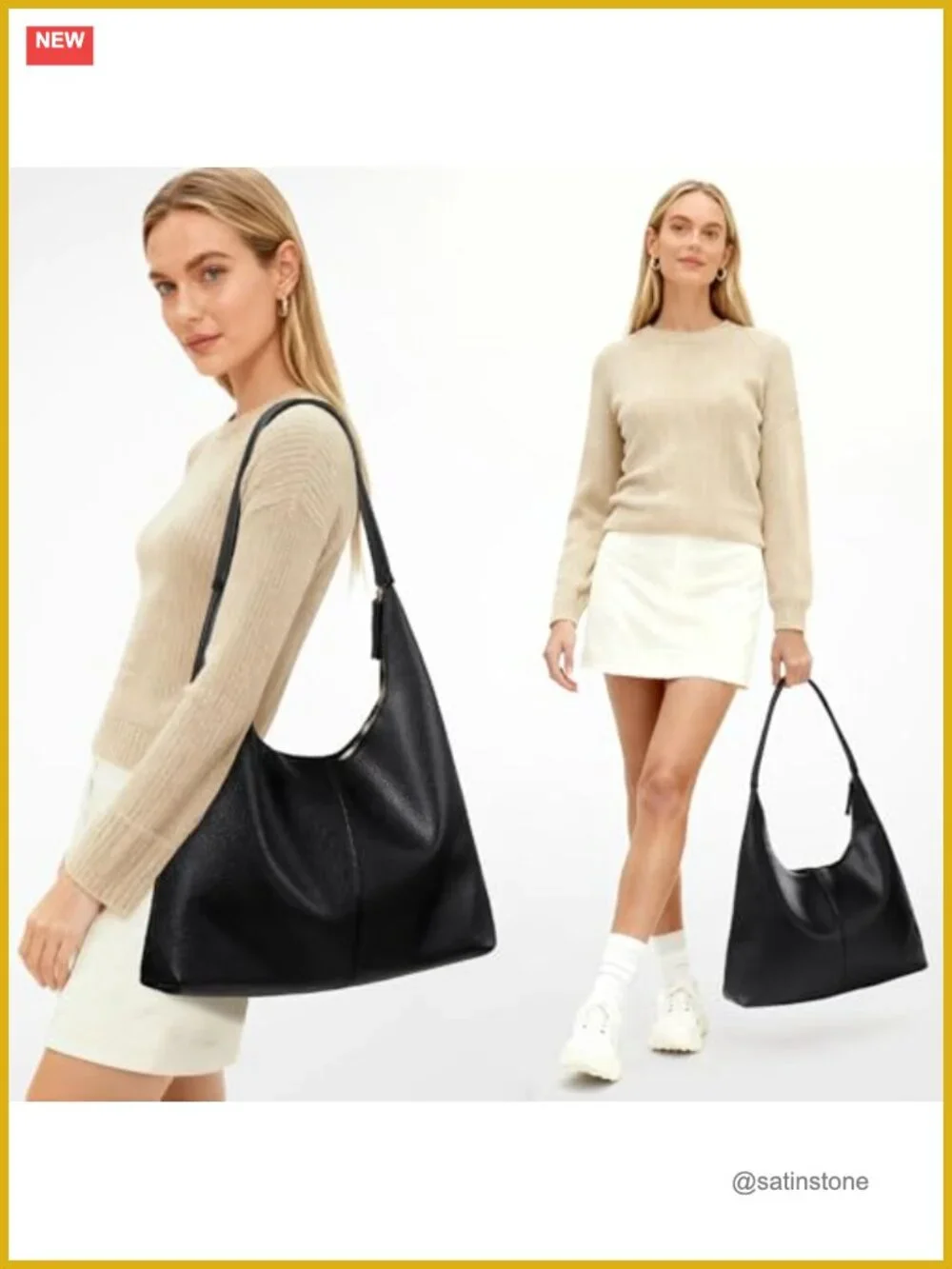 Large Vegan Leather Tote Bag for Women, Zippered Hobo Shoulder Purse